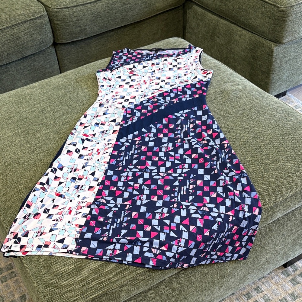 BCBGMaxAzria Geometric Print Midi Dress - Pink, Blue, White